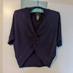 Eggplant coloured, short sleeved, crop poncho by Dex